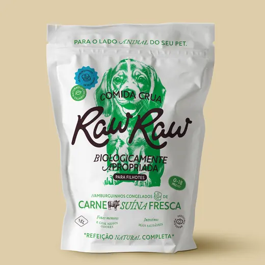 Embalagem Raw Raw para filhotes com carne suína fresca, 1 kg